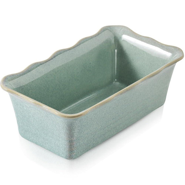 HVH Ceramic Loaf Pan for Baking Bread, Rectangular Baking Bread Loaf Pan, 9 x 5 inch Bread Pan, Bread Baking Pan for Cooking, Wave Series, Farmhouse Style (Turquoise)