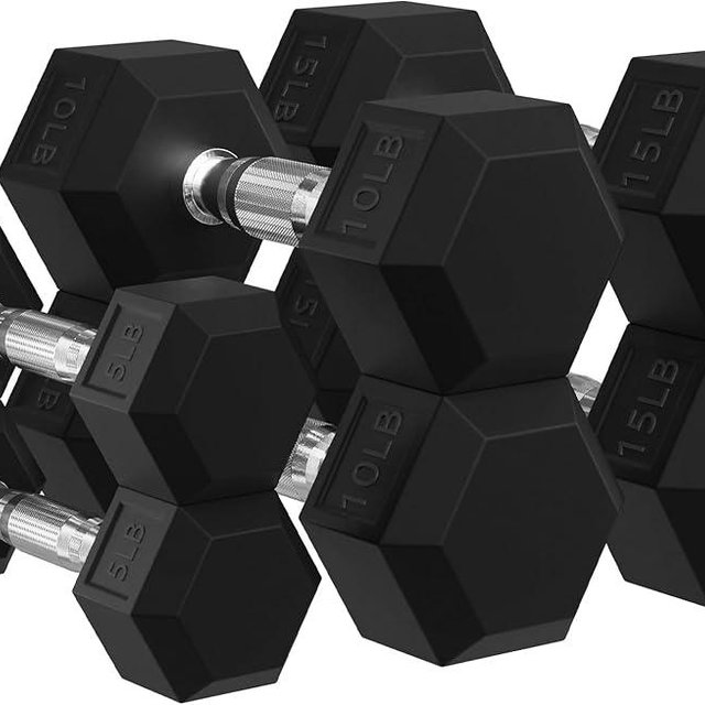 Signature Fitness Premium Rubber Encased Hex Dumbbell Sets, 60LBS, 100LBS, 150LBS, 210LBS, 300LBS, 550LBS Options