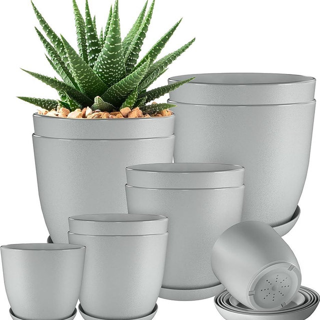 Utopia Home - Plant Pots Indoor with Drainage - 7/6.6/6/5.3/4.8 Inches Home Decor Flower Pots for Indoor Planter - Pack of 10 Plastic Planters for Indoor Plants, Cactus, Succulents Pot - Gray