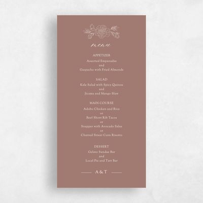 Chestnut, Brown Wedding Menu - Mauve