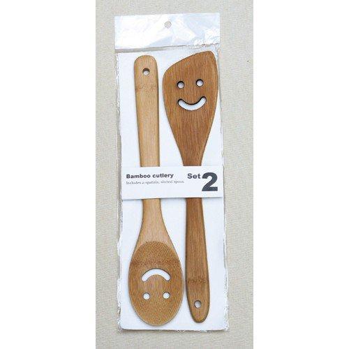 Time Concept Wooden Bamboo Cutlery - Set of 2, Cooking Spatula, Spoon - Dining/Serving Utensil, Outdoor Home/Kitchen Use