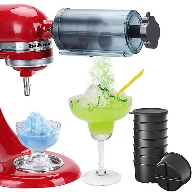 Shaved Ice Attachment for KitchenAid Stand Mixer, Shaved Ice Machine for Kitchenaid Mixer Attachments with Coarse and Fine Blades, 8 Ice Cube Molds