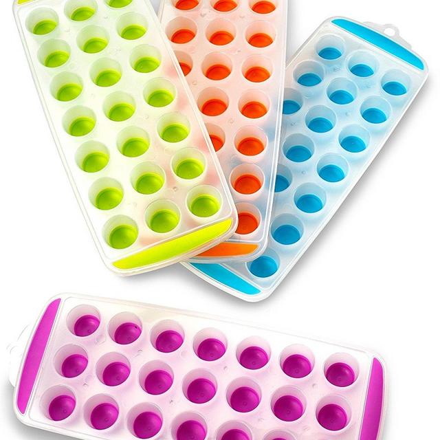 Ice Cube Trays Silicone – Set Of 4, Holds Up To 21 Mini Rounded Ice Cubes - -Without Lids- For Dinners And All Celebrations, Use For Bars, Kitchens, Beverages, And All Liquids – By Katzco