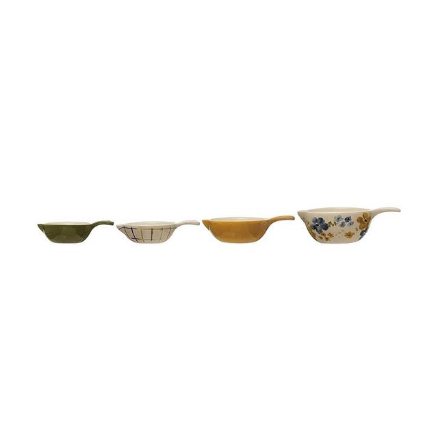 Creative Co-Op Hand-Painted Stoneware Measuring Cups, 6" L x 4" W x 3" H, Multicolor