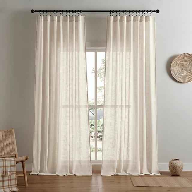 Joydeco Semi Sheer Curtains for Living Room, Linen Curtains 96 Inch Length 2 Panels Set for Bedroom ，White Curtains 96 Inches Long Rod Pockets Back Tab (96" L x 70" W, Linen)