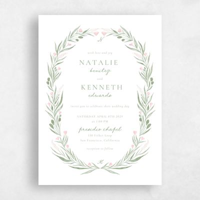 White Floral Wedding Invitation - Arden Portrait