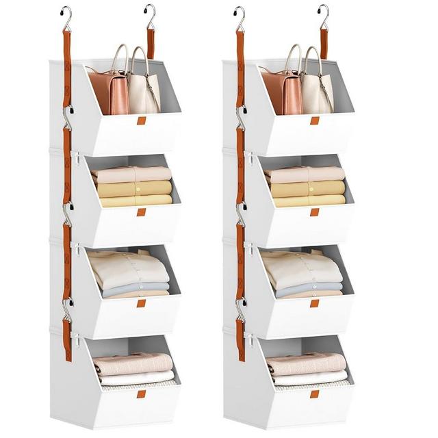Homsorout Hanging Closet Organizer 4 Tier - Clothes Hanging Shelves, Space-Saving Closet System, Fabric Storage Bins Bedroom Organization, Collapsible Baskets for Home, Dorm, Rv, White, 8 Pack