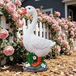 Large Porch Goose Statue with Solar Garden Light,20 Inch Realistic Hand-Painted Goose Sculpture, All-Weather Resin Outdoor Decor for Garden, Yard, Patio, Fits Standard Goose and Duck Outfits,White