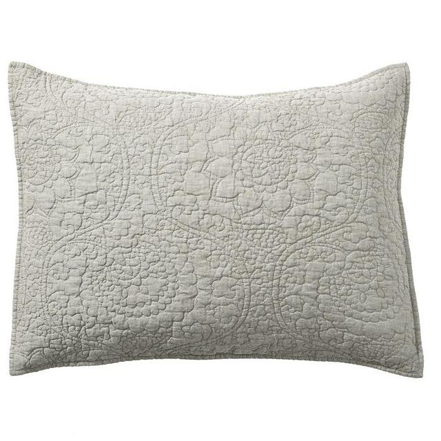 Eucalyptus Belgian Flax Linen Floral Stitch Standard Shams, Set of 2