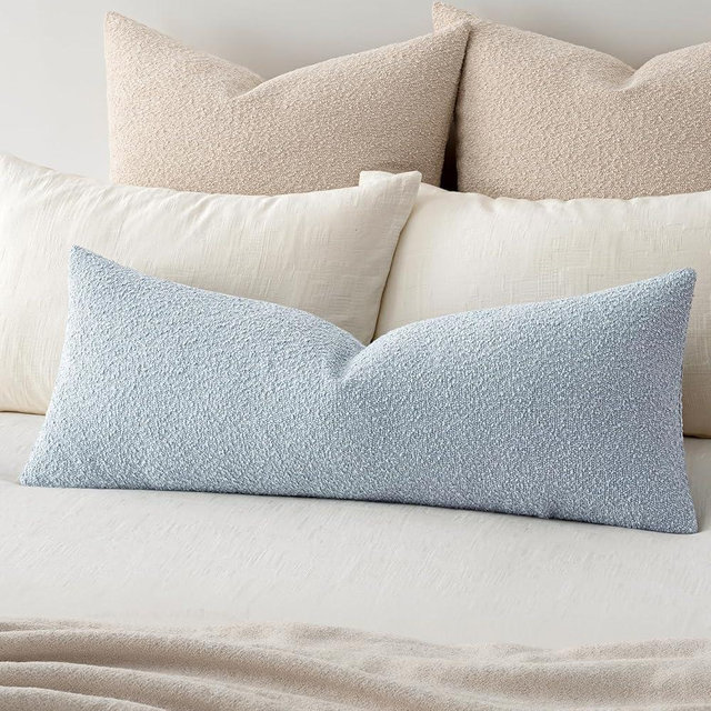 MIULEE Textured Boucle Throw Pillow Cover Light Blue Accent Solid Lumbar Pillow Case Decorative Soft Pack of 1 Couch Cushion Chair Sofa Bedroom Livingroom Home Decor,36x14 Inch