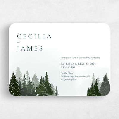 Green Rounded Wedding Invitation - Bridlewood Landscape