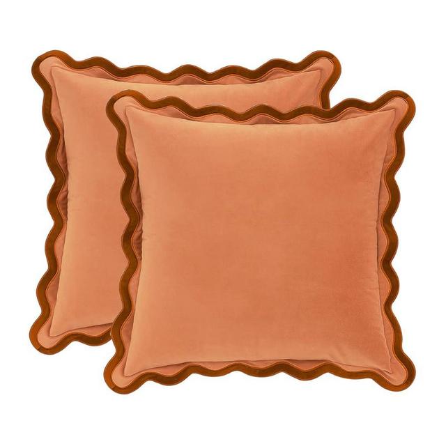 MONDAY MOOSE Decorative Throw Pillow Covers Cushion Cases, Set of 2 Soft Velvet Scalloped Wavy Edge Designs, Mix and Match for Home Decor, Pillow Inserts Not Included (Rust/Coral, 18x18 inch)