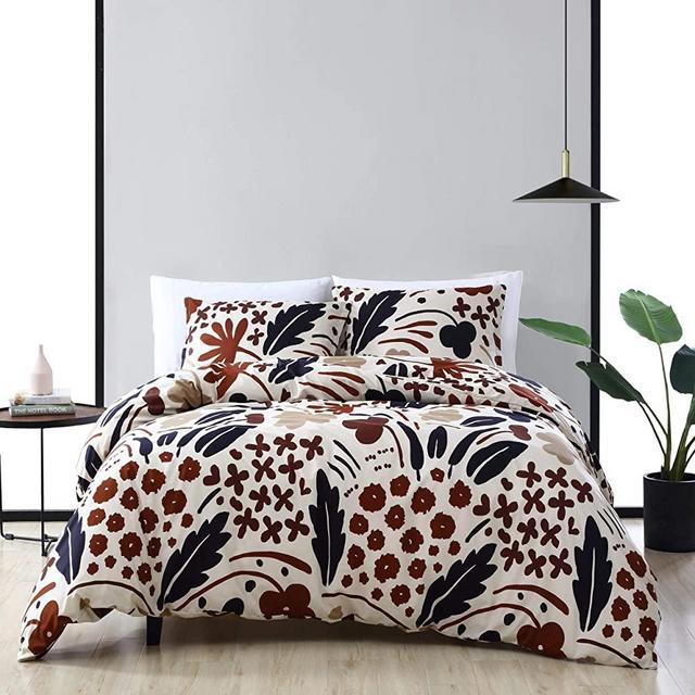 Marimekko , Suvi Collection , 100% Cotton Soft and Breathable Duvet Cover, All Season 3-Piece Bedding Set, Pre-Washed for Added Softness,King,Brown
