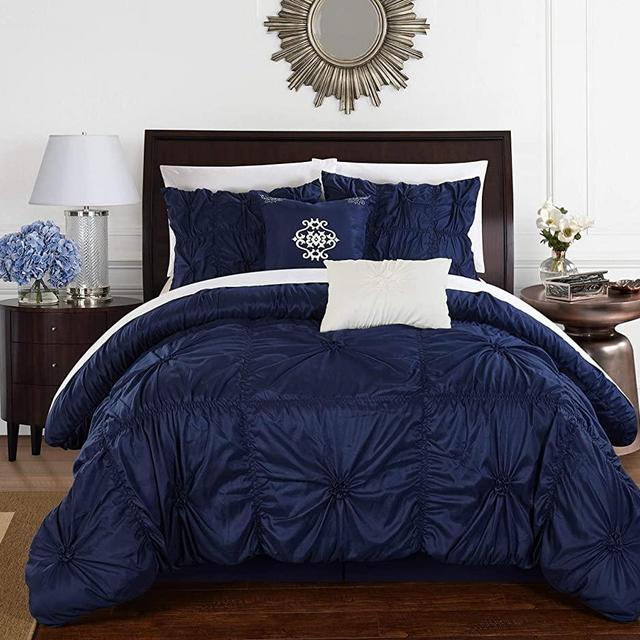 Chic Home Halpert 6 Piece Comforter Set, King, Navy