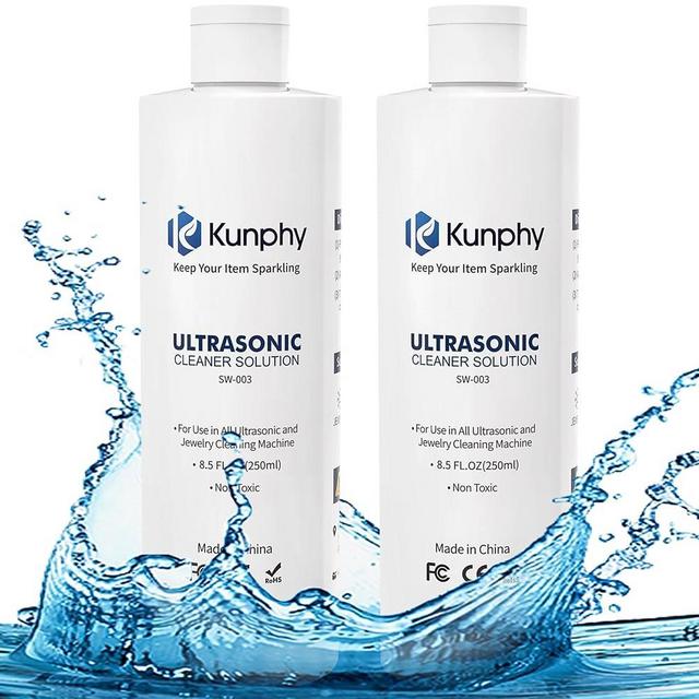 KUNPHY Ultrasonic Jewelry Cleaner - Effective Solution for Cleaning Gold, Silver, Platinum, Diamonds, and Eyeglasses Watch, 8.5 oz (2 Packs)