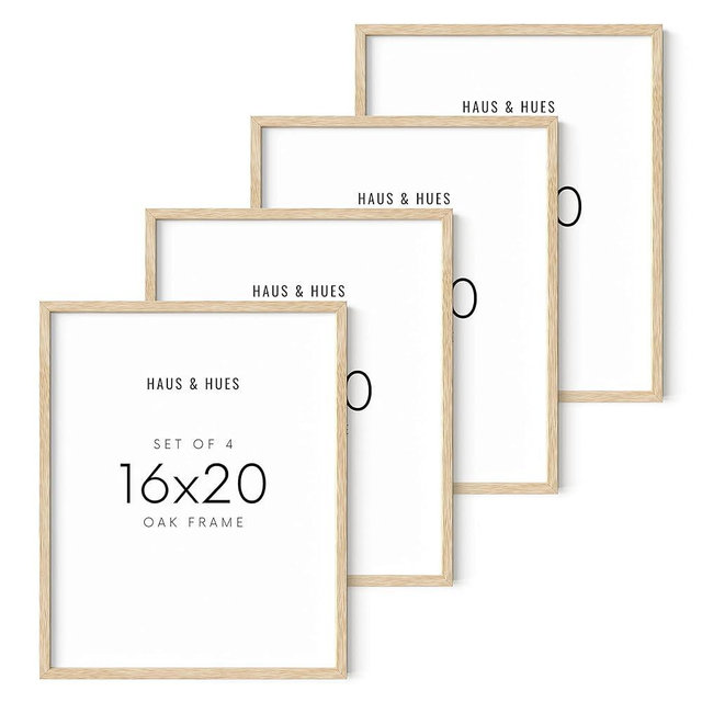 HAUS AND HUES 16"x20" Beige Oak Wood Picture Frame Set of 4-16x20 Wood Picture Frame, 16x20 Frames 4 Pack, 16x20 Poster Frame, 16x20 Frame Wood, 16 by 20 Picture Frames, Set of 4 Frames 16x20