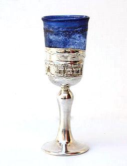 Blue Glass and Sterling Silver Kiddush Cup