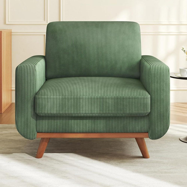 Vesgantti 38.5" Accent Chair Green, Comfy Corduroy Single Sofa Seat with Spring Cushion, Upholstered Armchair with Deep Seat, Reading Chair for Adults, Modern Sofa for Living Room, Bedroom