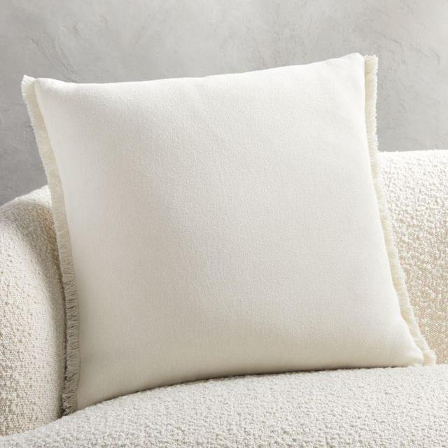 20" Flota White Fringe Pillow with Feather-Down Insert