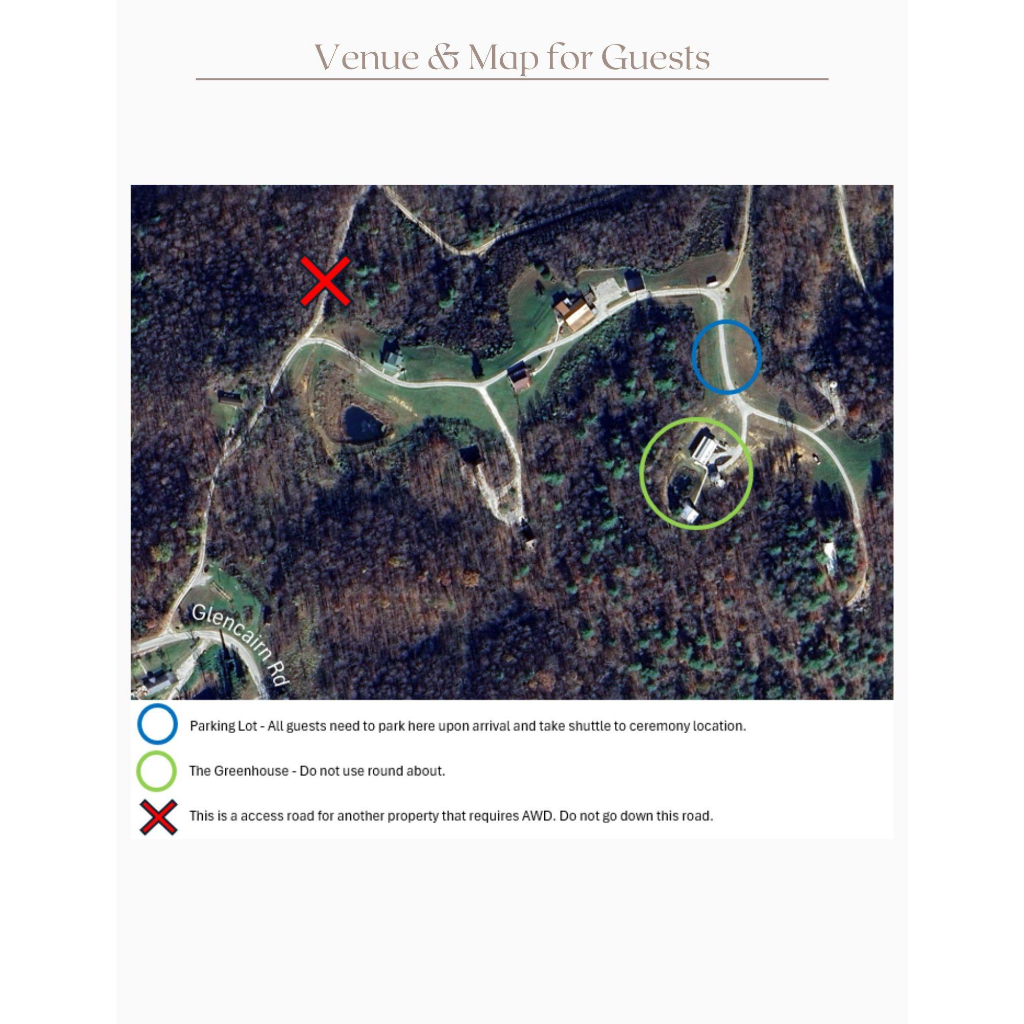Here is a map of the venue! There will be signage but please park in the indicated parking lot and the venue will provide transportation from site to site.