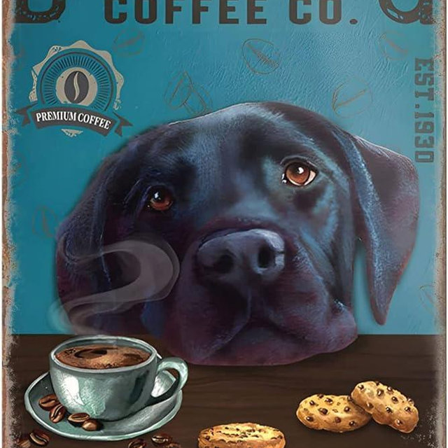 Black Lab Decor Retro Black Dog Coffee Co Dark Roast Metal Poster Vintage Labrador Retriever Gifts For Dog Lovers Kitchen Cafe Bar 8x12 Inch