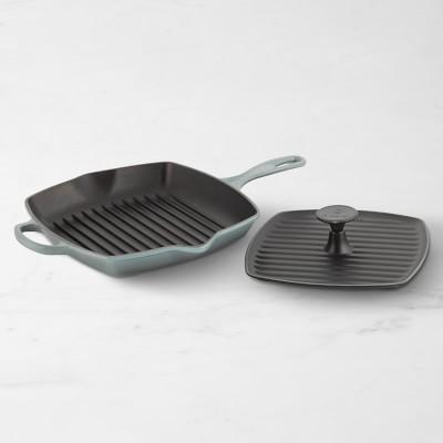 Le Creuset Signature Enameled Cast Iron Square Grill Pan & Press Set, 10", Ocean