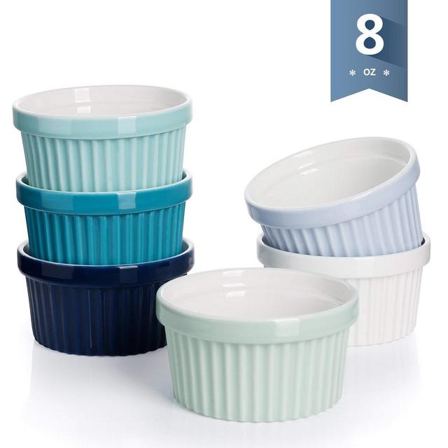 Sweese 5112 Porcelain Souffle Dishes, Ramekins - 8 Ounce for Souffle, Creme Brulee and Ice Cream - Set of 6, Cold Assorted Colors