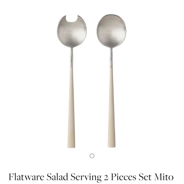 Flatware Salad Serving 2 Pieces Set Mito - Brushed Silver - Cru cable BEIGE