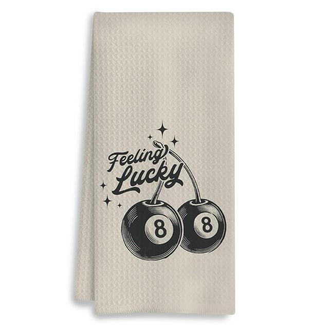 COWEB Preppy Kitchen Towels, Funky Trendy Retro Y2K Lucky 8 Ball Cherry Decorative Hand Towels for Bathroom Kitchen, Vintage Boho Beige Black Dish Towels, 16x24 Inches
