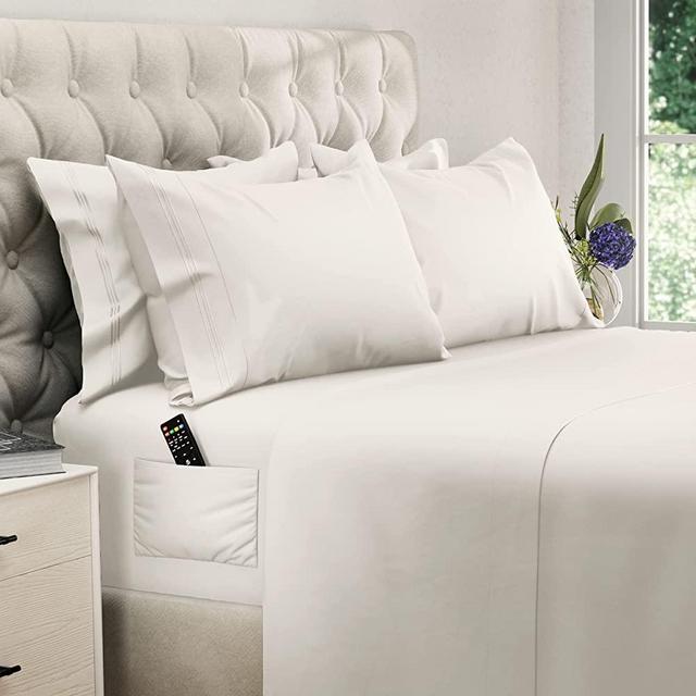 6 Piece Extra Deep Pocket Sheets Queen Sheets Deep Pocket Queen Sheet Sets Queen Bed Sheets Set Sheets for Queen Size Bed Queen Sheets Queen Deep Pocket Sheets Deep Pocket Queen Sheets Ivory