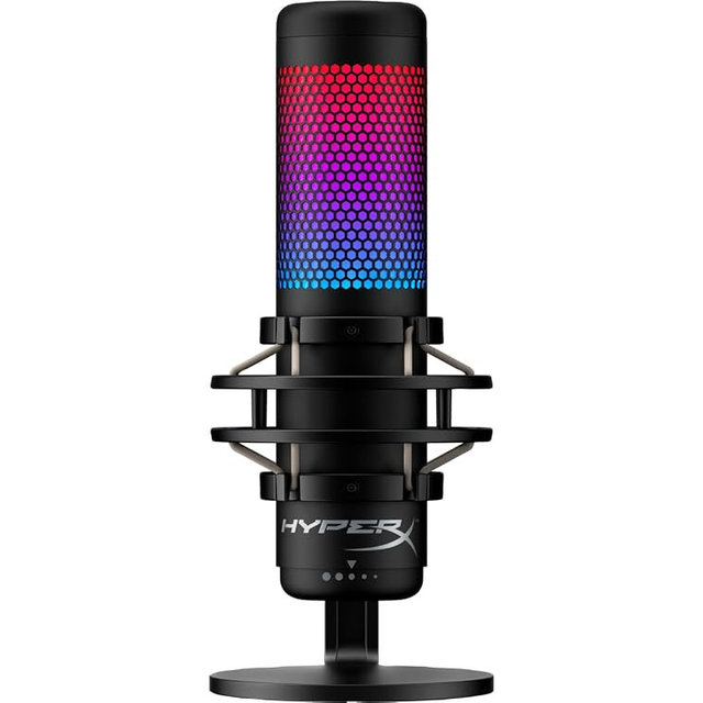 HyperX QuadCast S Condenser Microphone - Customizable RGB Touch-to-Mute, Anti-Vibration, Pop Filter, 4 Polar Patterns, USB, for Streaming and Content Creation, Black (4P5P7AA)