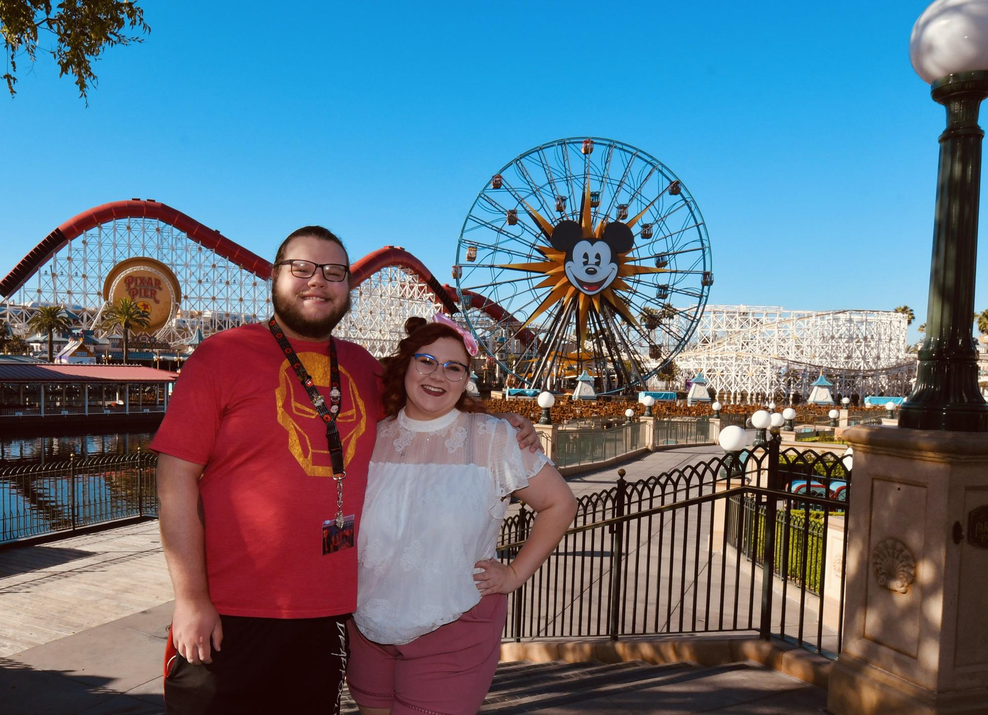 C.J and I in California Adventure. Featuring the ride that C.J hates. The Swinging Gondolas!