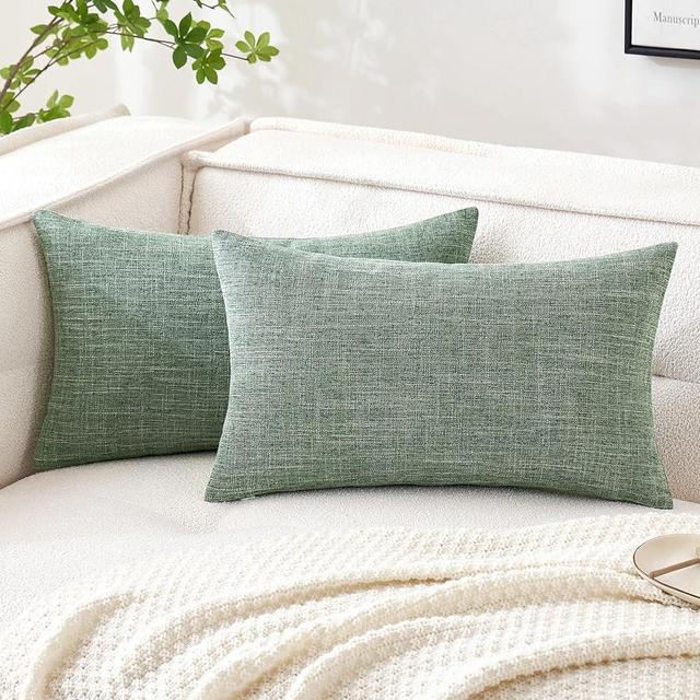 MIULEE Pack of 2 Decorative Throw Pillow Covers Linen Burlap Square Solid Farmhouse Modern Concise Spring Throw Cushion Case Pillowcase for Sofa Car Couch 12x20 Inch Sage Green