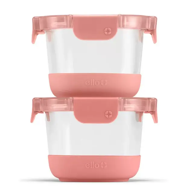 Ello 4pc 2c Glass Refresh Round Food Storage Container Set Terracotta Orange: Oven & Microwave Safe, Dishwasher Safe