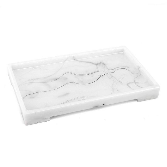 Luxspire Vanity Tray, Kitchen Sink Trays, Counter Organizer for Soap Dish, Marble Style -M- White Marble