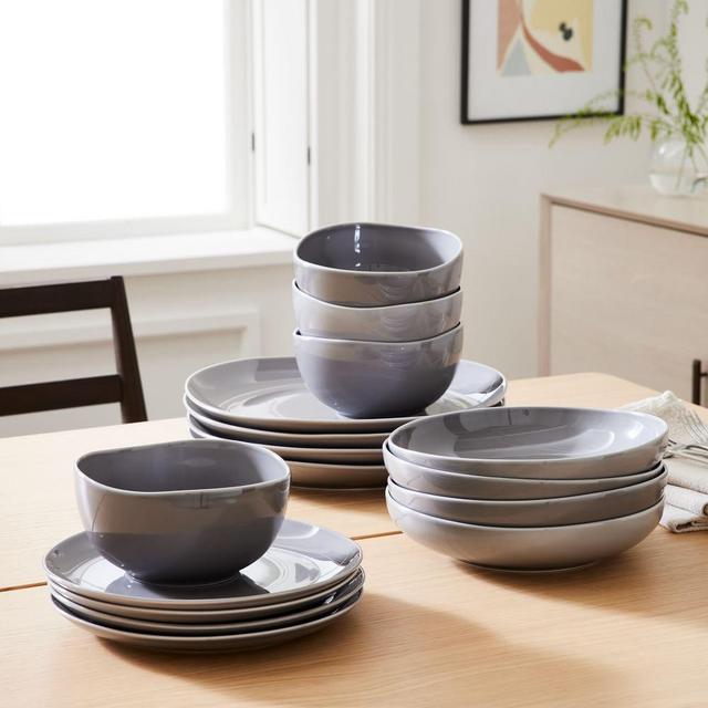 Organic Dinnerware, Frost Gray, Set of 16