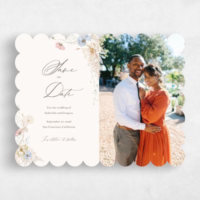 Beige Scalloped Wedding Save the Date - Almada Photo