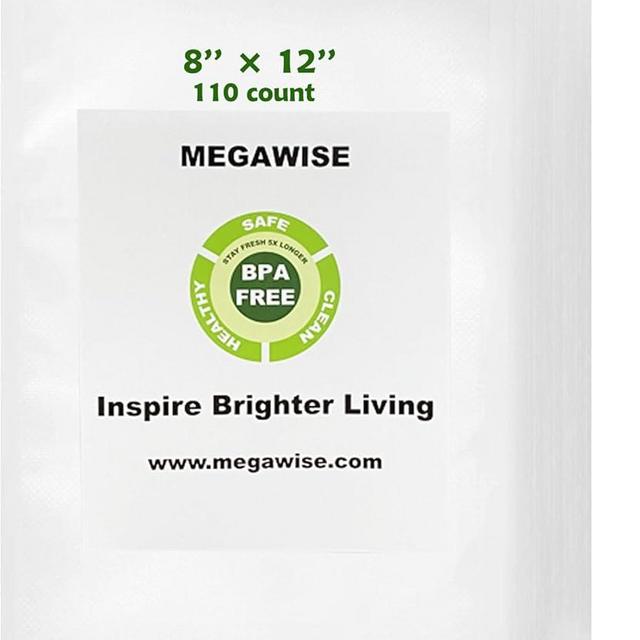 MEGAWISE Vacuum Sealer Bags (8''x 12''-110pcs) for Food Freshness Preservation, BPA Free Vacuum Storage Bags for Food or Sous Vide, Seal a Meal,Double-Sided Texture, Double Lock Freshness (110 count)