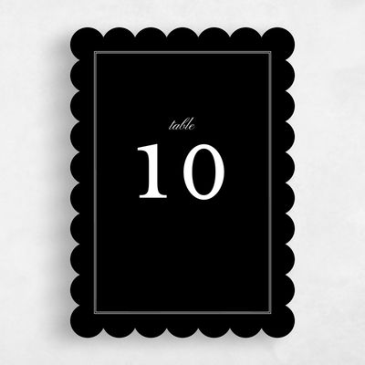 Black Scalloped Wedding Table Number - Abbey