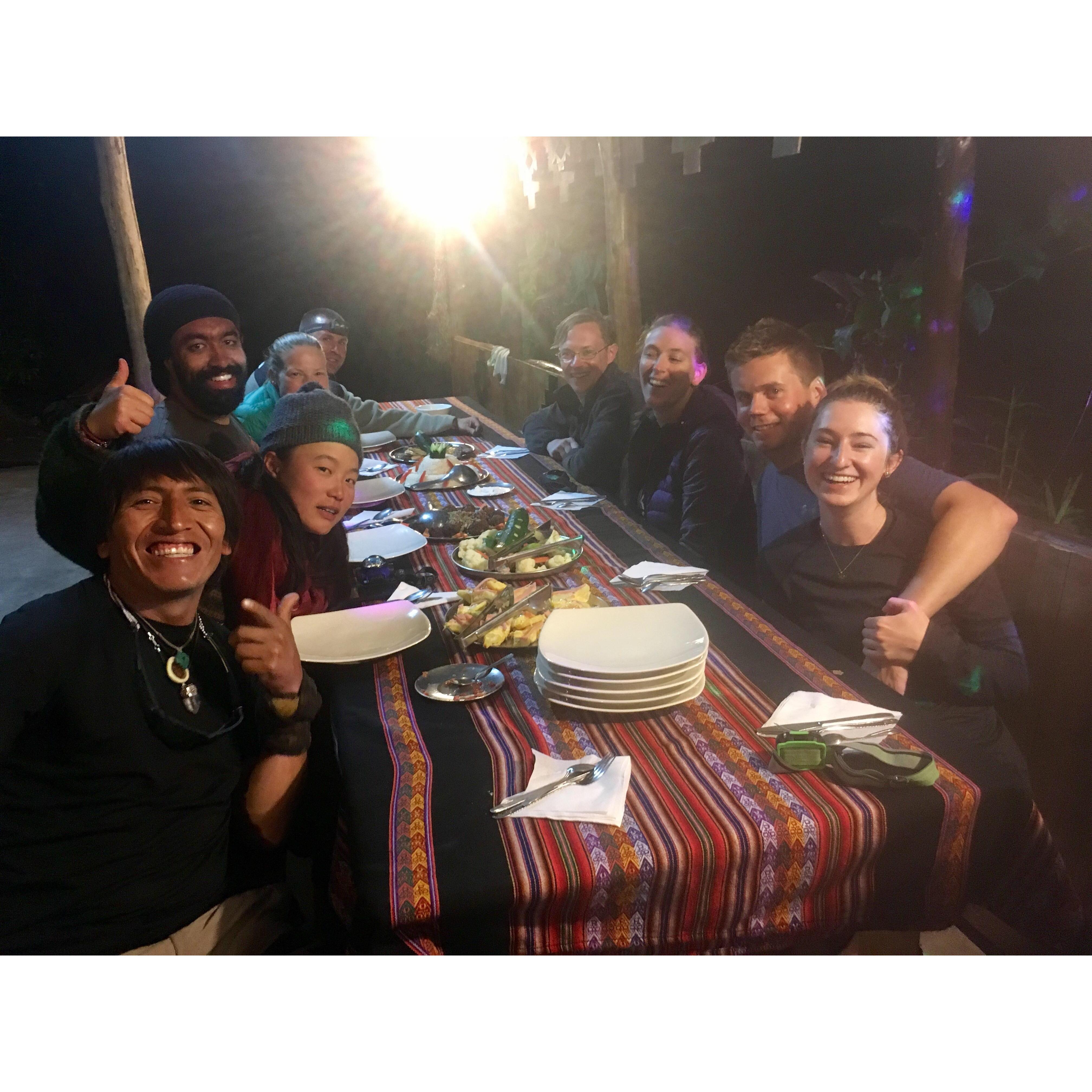 July 2017 - Salkantay Trek Dinner on Day 3, all smiles