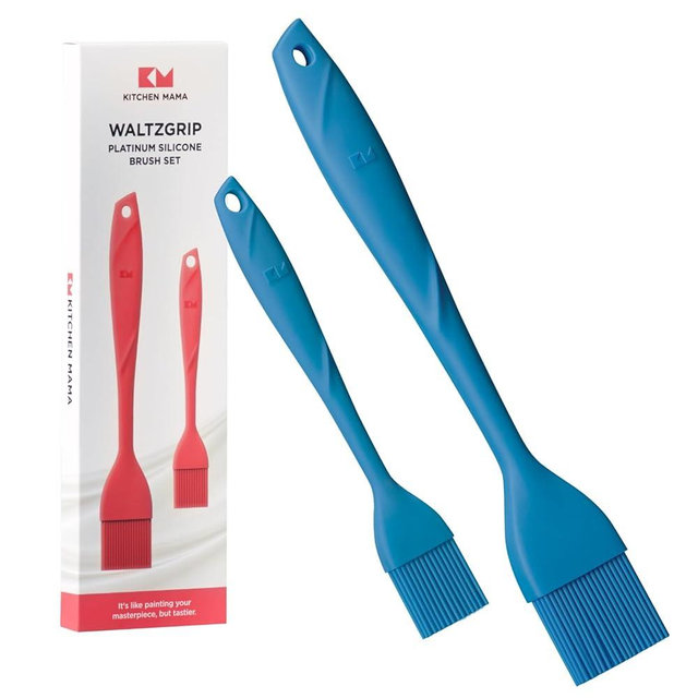 Kitchen Mama WALTZGRIP Platinum Silicone Basting Pastry Brush: Set of 2 Heat-Resistant for Cooking, Baking, Pastries, Grilling, Spreading Oil, Butter, BBQ Sauce, Eggs. Dishwasher-Safe (Blue)
