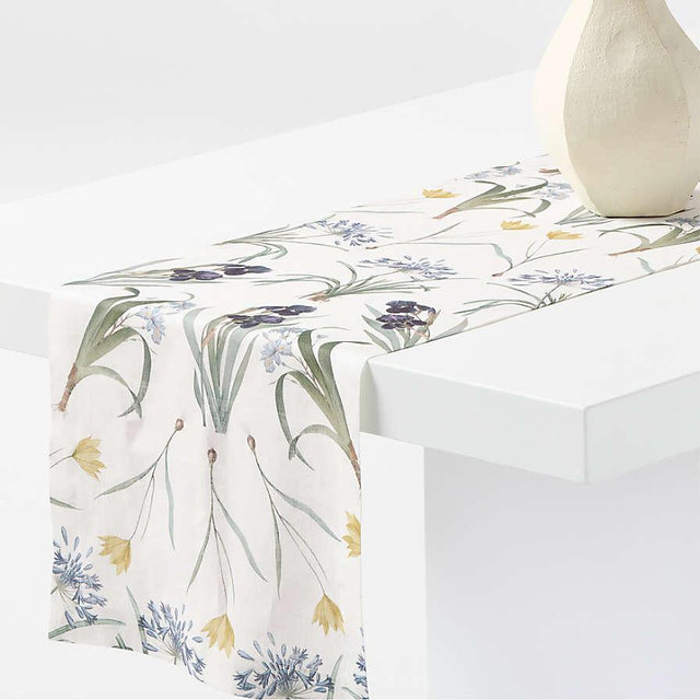 Spring Floral Printed 120" Linen Table Runner