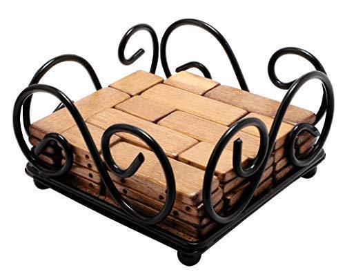 GoCraft Flat Square Metal Coaster Holder with Cork Paded Base