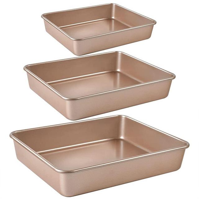 3-Pack Roasting Pan Set, Nonstick Baking Tray Set, Rectangular Bakeware for Oven, Non-Toxic Coating and Durable Quality (Champagne Gold)