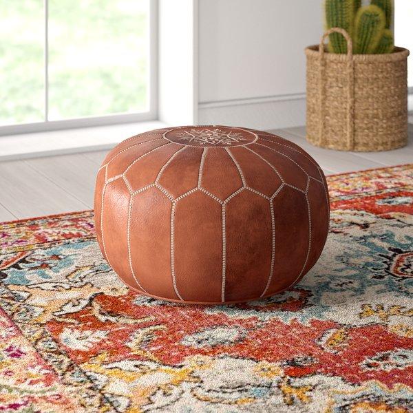 Carolos Leather Pouf-Brown