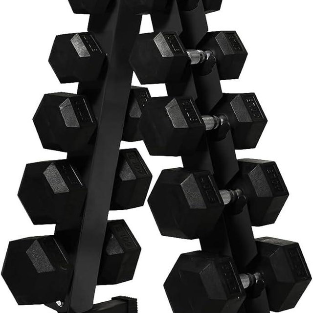 RitFit Rubber Coated Hex Dumbbell Set with Rack, 5-780LB for Home Gym Strength Training, Anti-Slip Knurled Handle, Hexagon Anti-Roll, Heavy-Duty Storage Rack