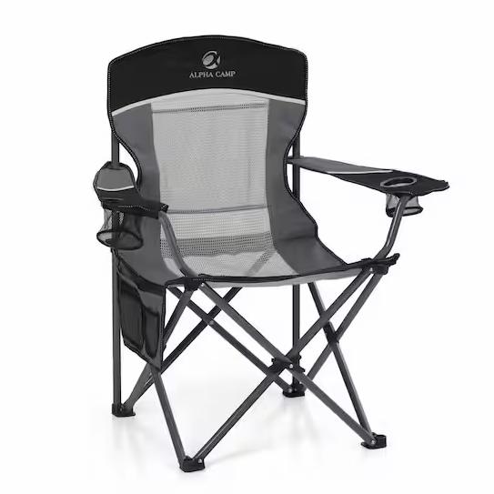PHI VILLA Mesh Back Folding Camping Chair Black Heavy-Duty Steel Frame THD-E01CC010100202