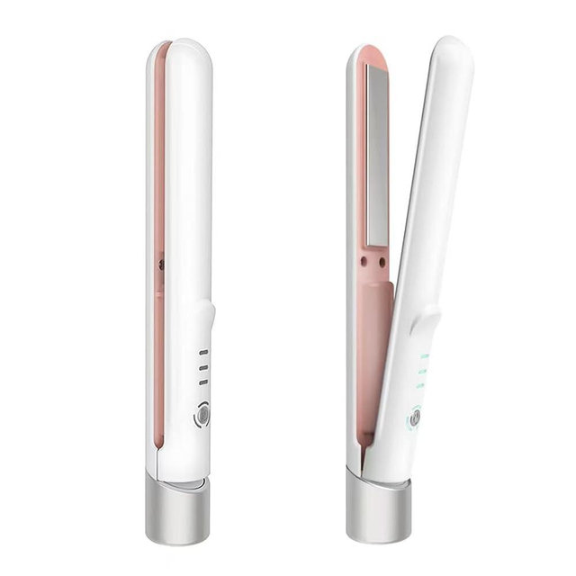 Cordless Hair Straightener, Portable Mini Flat Iron Hair Straightener for Travel, 20s Fast Heating, USB-C Rechargeable, Hair Straightening and Curler 2 in 1 for Women (White)