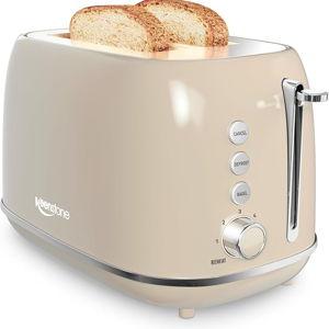 2 Slice Stainless Steel Toaster Retro with 6 Bread Shade Settings, Bagel, Cancel, Defrost Function, 2 Slice Toaster with Extra Wide Slot, Removable Crumb Tray, Tauge