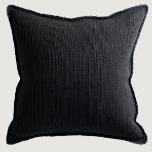 Bison Cushion with Fringe Detail - Black Indigo